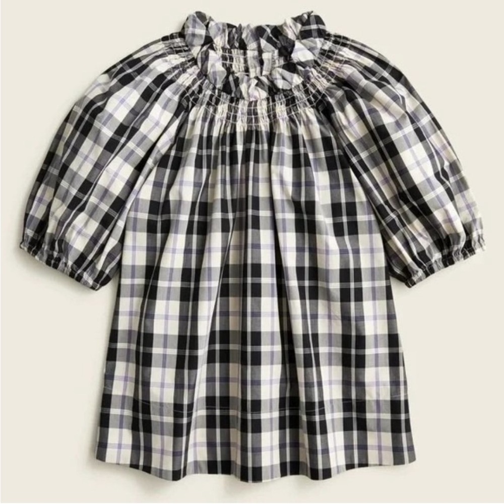 J. Crew Smocked-Neck Puff Sleeve Plaid Top in Friday Plaid Size Small